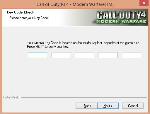 Điền Key để cài đặt Call Of Duty 4