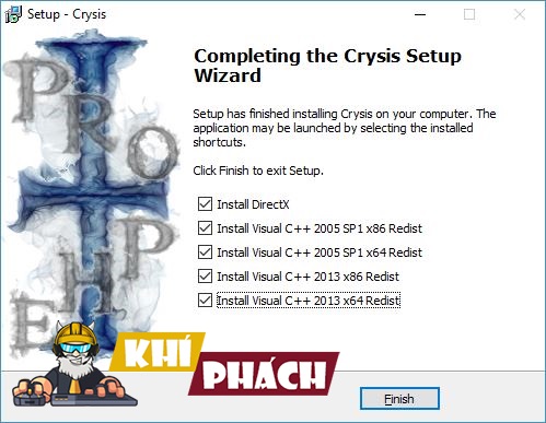 Lựa chọn để cài đặt các phần mềm yêu cầu trong game Crysis 1