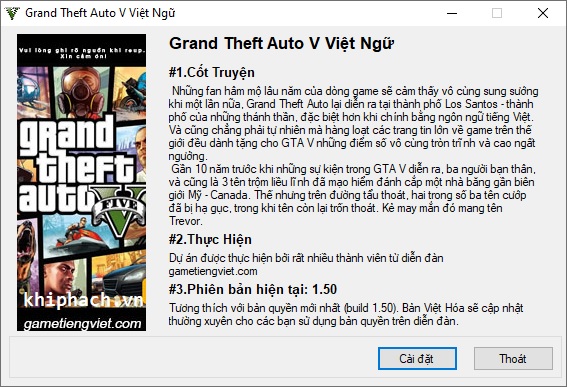 Hướng dẫn setup game GTA 5 Việt Hóa phiên bản 1.50